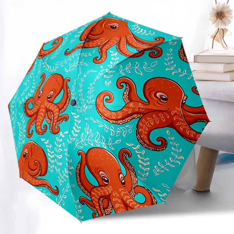 1pc Octopus Pattern Automatic Folding Umbrella, Portable & Foldable Design with 8 Ribs, Casual Outdoor Accessory yy250805064