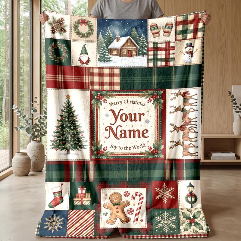 Pătură de Flanelă Personalizată cu Nume Imprimat de Crăciun Confort Cald Pătură de Pat Decor Acasă Cadou de Sărbători