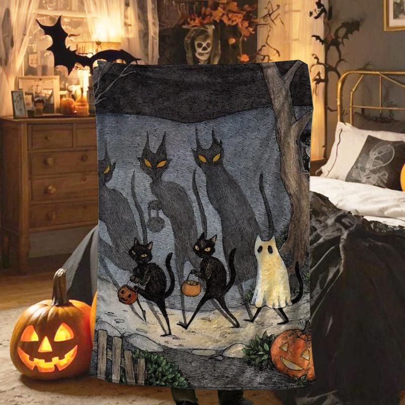 Halloween pumpkin figure digital-printed polyester Bedroom velvet flannel cover blanket Fleece soft sofa cover blankets for beds