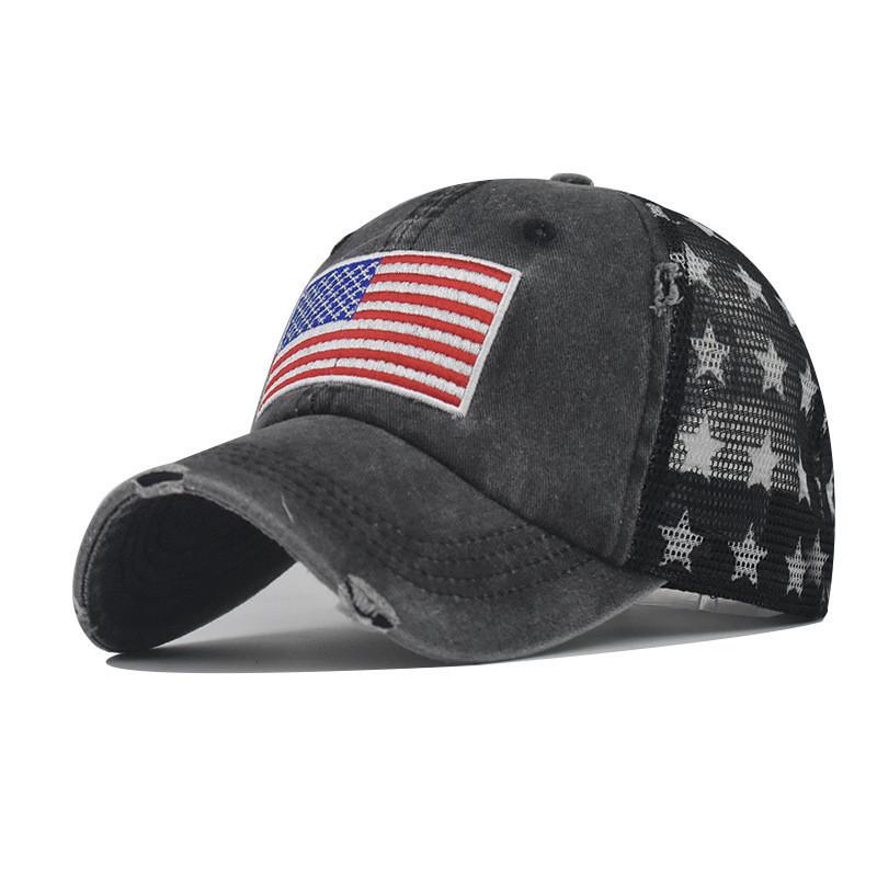 Cap Cotton Pure Washed Holes Five Pointed Star American Summer Flag