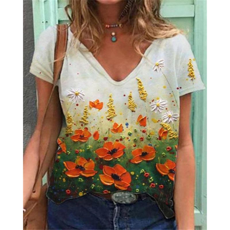 

Women s Flower Summer Women s New Fashion 3D Printed Series T-shirt XXS
