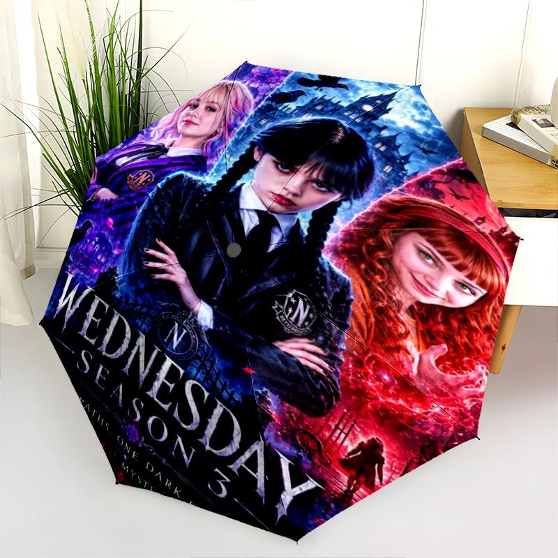 Wednesday'S Dark Journey Folding Umbrella Travel Durable Light Printing Travel Umbrella