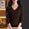 V-neck Sweater Women's Top Solid-color Knitted Sweater Loose and Casual Pullover Long-sleeved Warm Sweater