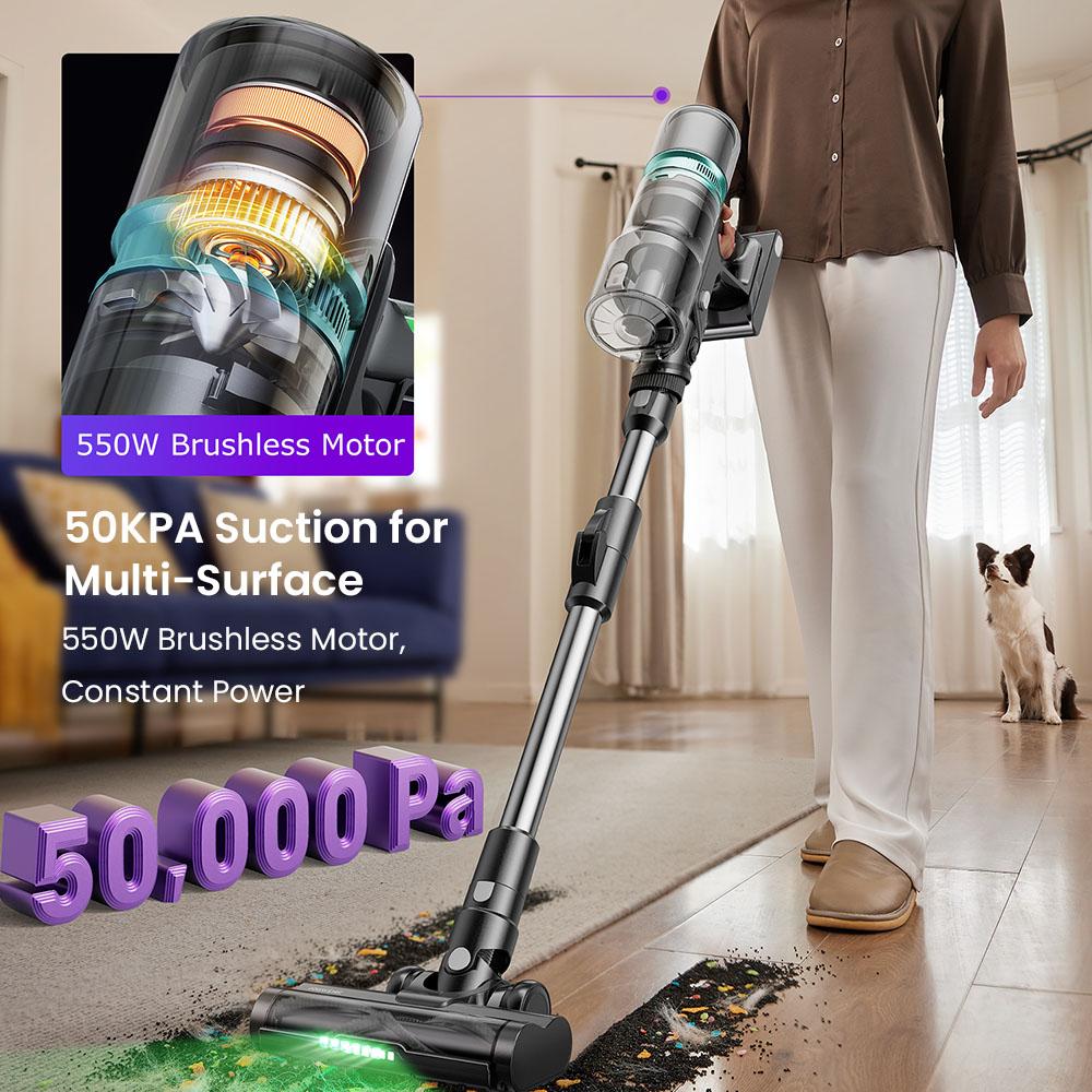 Proscenic P16 Cordless Stick Vacuum Cleaner, 50kPa Suction, 55mins Runtime, 180° Bendable Wand