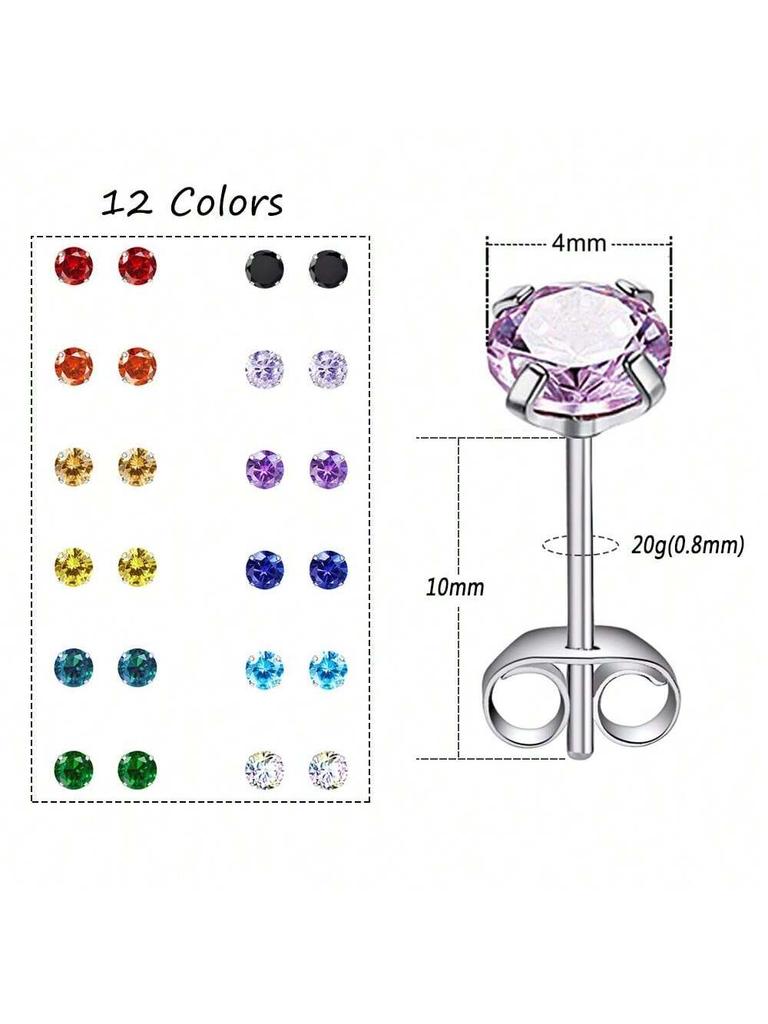 12 Pairs CZ Ear Stud Mixed Colors Cartilage Earrings Set Stainless Steel Barbell Studs Earrings Helix Tragus Piercing