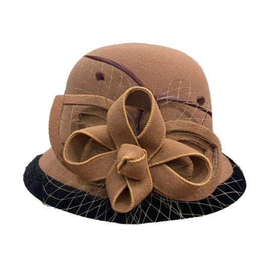 Women Winter Woolen Hat Solid Color Mesh Bowknot Decor Basin Hat Autumn Winter Outdoor Activities Travel Hat