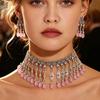 European & American Ethnic Style Rhinestone Tassel Necklace & Earring Set