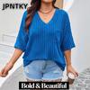 JPNTKY Moda Donna Casual Stampa Colore Unico Manica Corta Scollo a V Camicette & Camicie