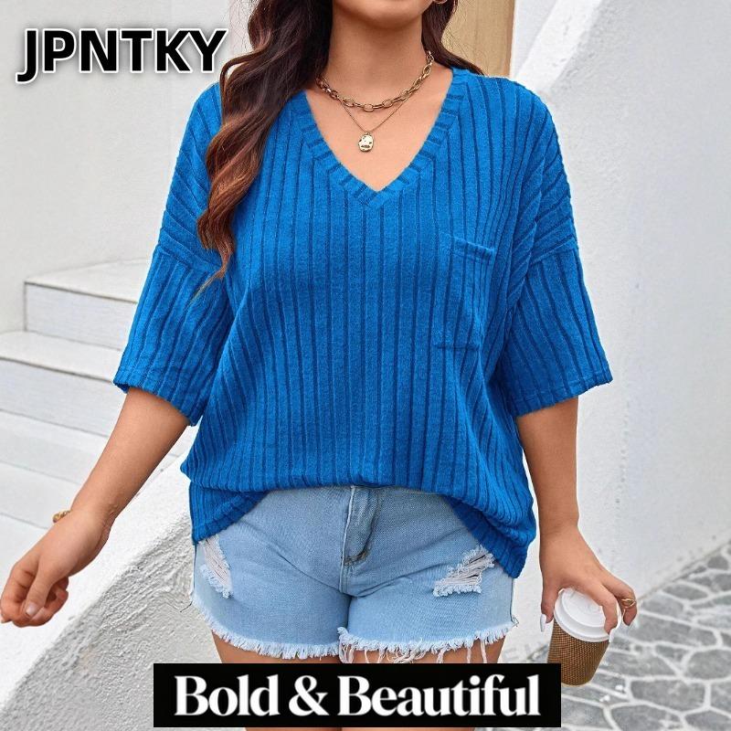 JPNTKY Moda Donna Casual Stampa Colore Unico Manica Corta Scollo a V Camicette & Camicie
