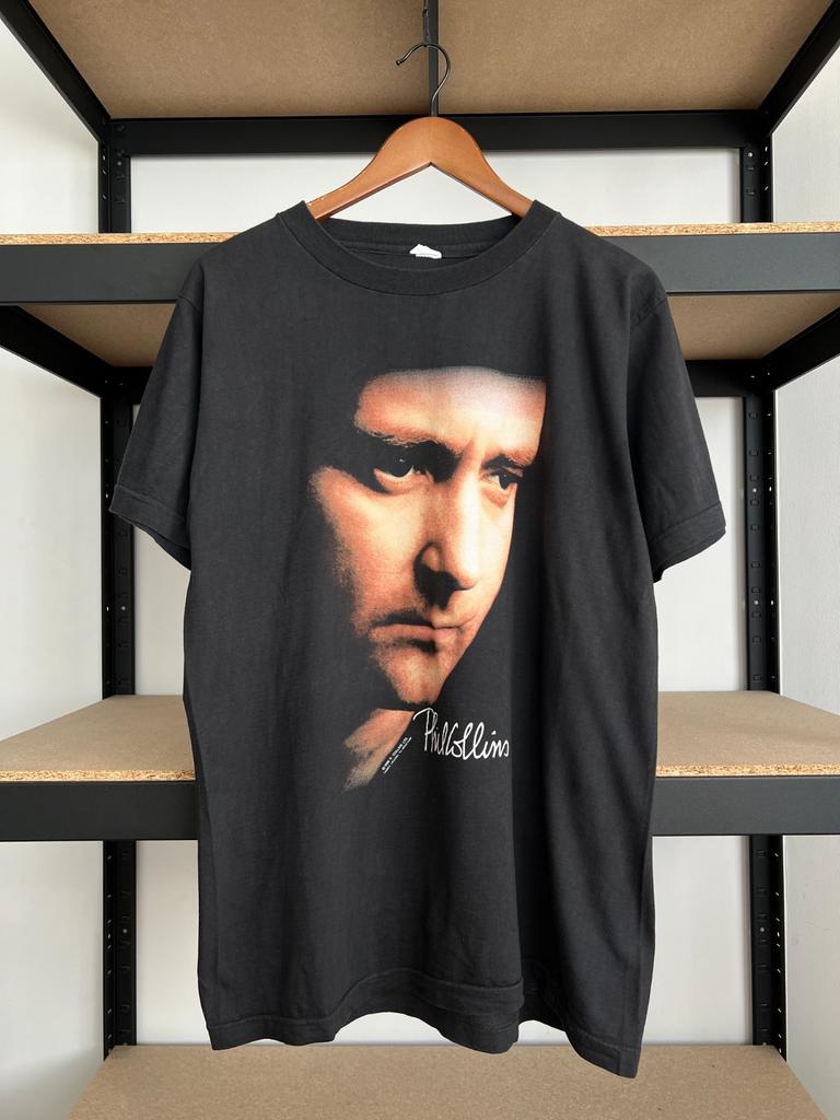 Unisex Shirt Cotton Oversize Large Size Vintage 1990 Phil Collins But Seriously World Tour Black T-shirt Sz L