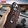 LANGSIDI Magnetic Ring Leather Case for iPhone 15 14 Pro Max 13 12 11 7 8 Plus Xs X XR SE 3 Crocodile Texture Stand Back Cover