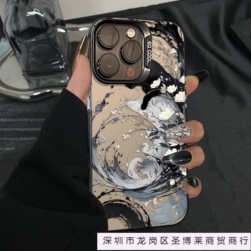 The new European and American ink painting flowers are suitable for iphone16 mobile phone case Apple 15promax/14 foreign trade 13pro