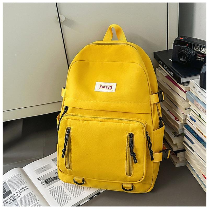 School Bag New High Value Solid Color Simple Backpack Junior High School Students Light Travel Spring Outing Large Capacity Backpack