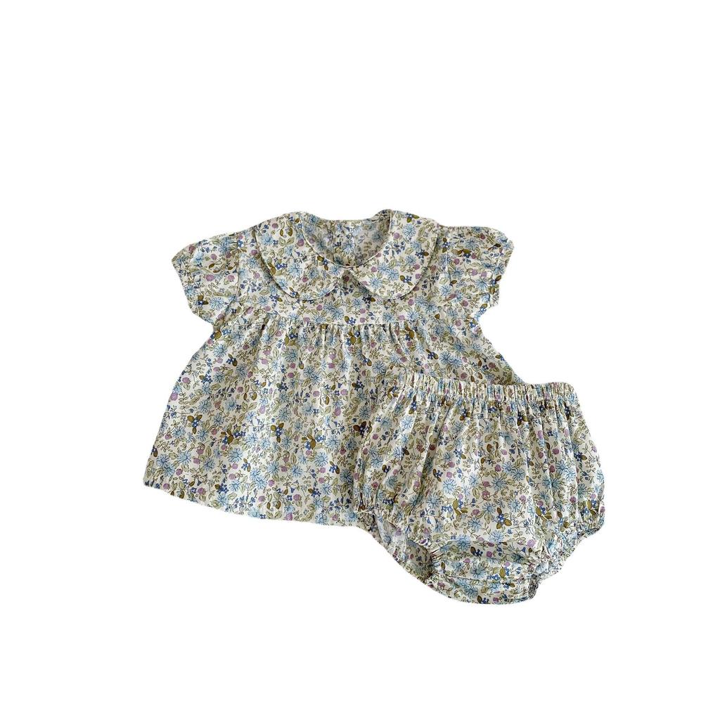 Summer 2025 Baby Girl Orchid Flower Peter Pan Collar Top & Pants Set