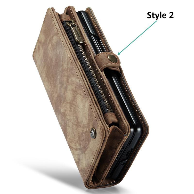 Business Retro Wallet Leather Flip Case For Samsung Galaxy Z Fold5 Fold 4 Z Fold 3 Coin Purse Zipper Wrist Strap