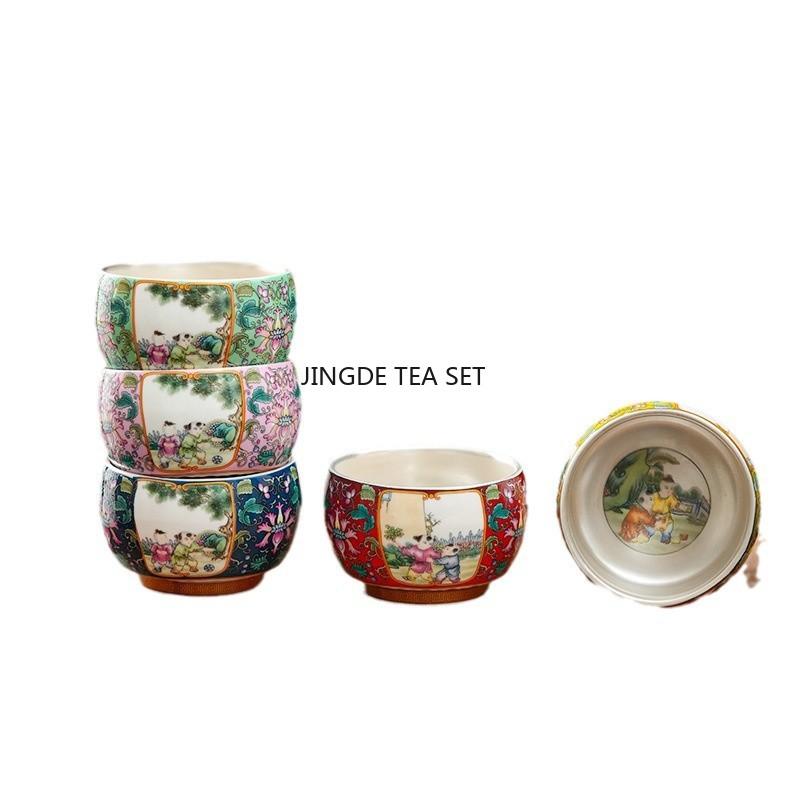 130ml large capacity 999 pure silver gilded silver Chinese high-end light luxury enamel ceramic host tea cup