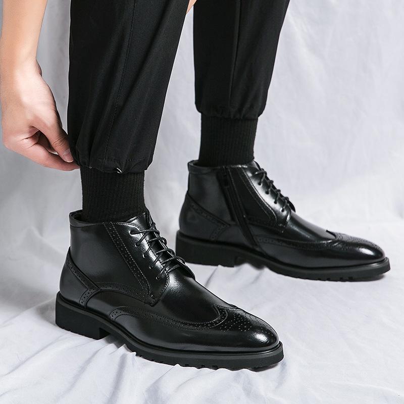 Men's High-Top Leather Brogue Shoes – British Color Block, Sizes 38-48, Casual & Business Wear