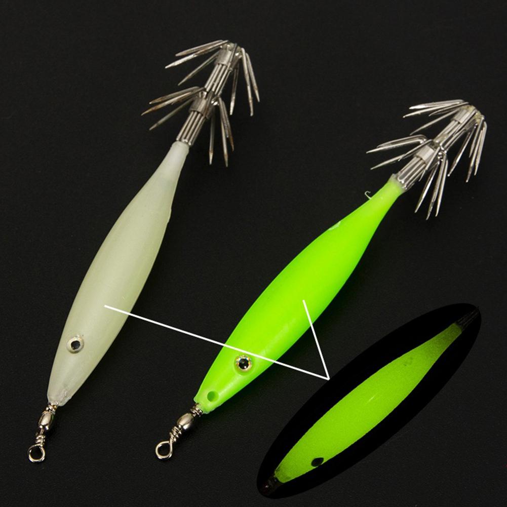 Luminous Fishing Bait Octopus Wood Shrimp Squid Rig Simulation with Squid Hook Fishing Tackle Artificial Jigs Vivid for Fishing
