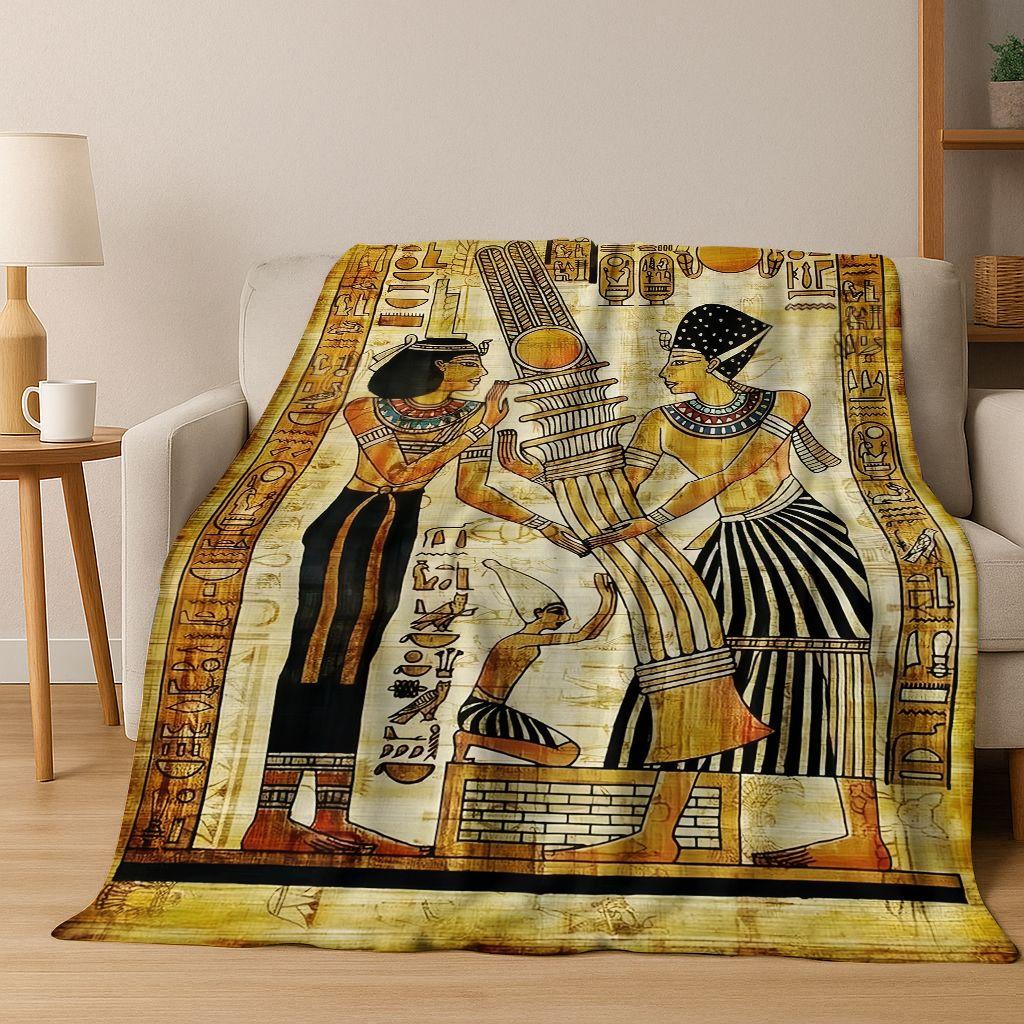 Ancient Egyptian Hieroglyphic Symbols Carved Murals Flannel Blanket,Cozy Soft Throw Blanket for Home Bedroom Bed Sofa Cover Gift