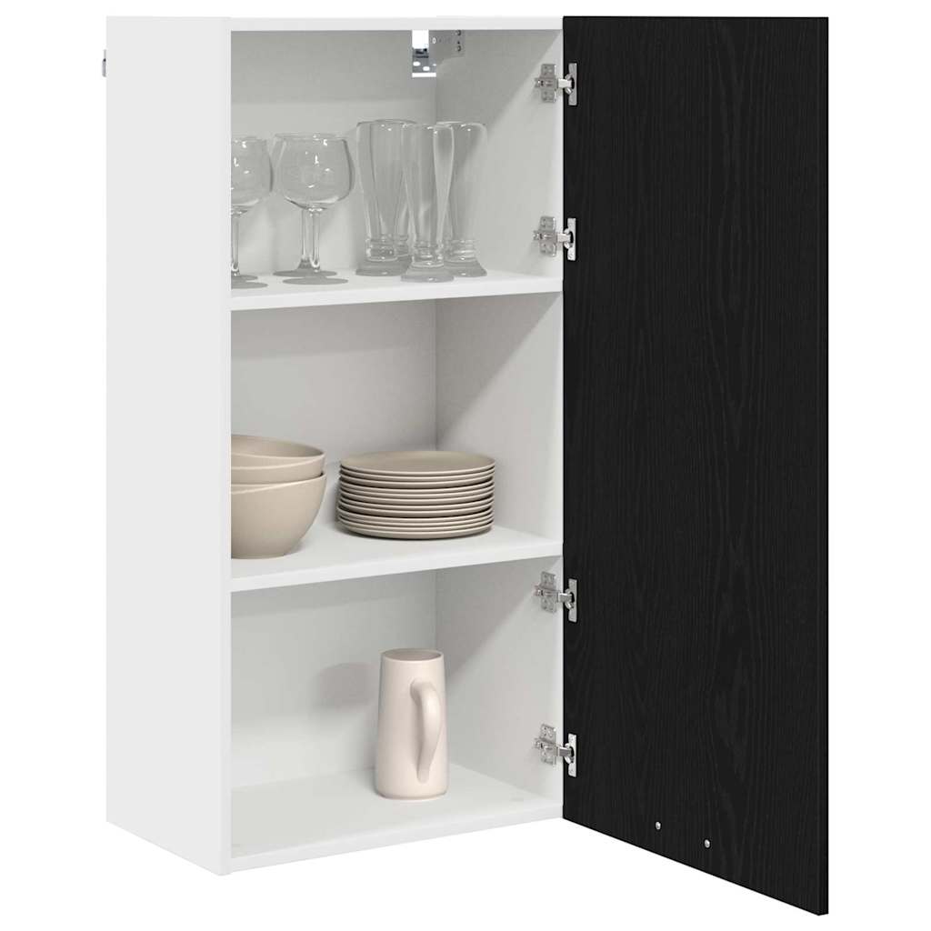 Wall Mounted Cabinet with Door Black Oak and White 50 X 31 X 100 Cm