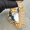 Luxury Mens Watches Full Diamond Iced Out Calendar Quartz Watches Fashion Week Display Waterproof Clock