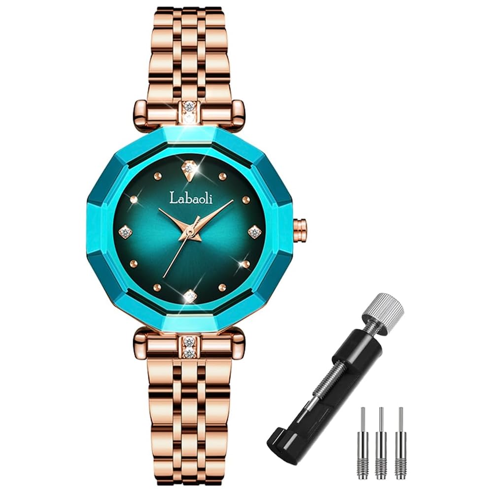 Crystal Women s Stylish Waterproof Stainless Steel Watch Gold Blue