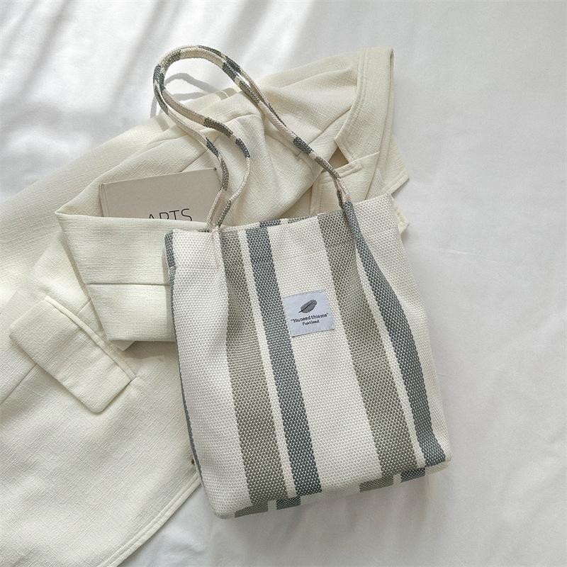 New Large Capacity Bag for Women Fashion Striped Canvas Bag Commuting Hand Tote Bag Trendy Shoulder Bag for Women