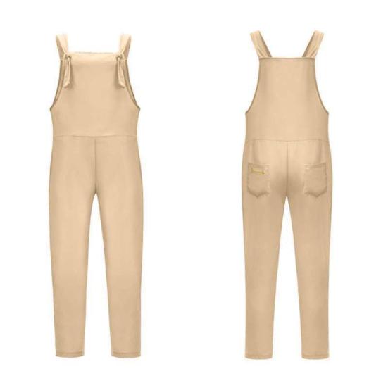 Women Casual Solid Color Sleeveless Adjustable Straps Loose Jumpsuit Bib Overall