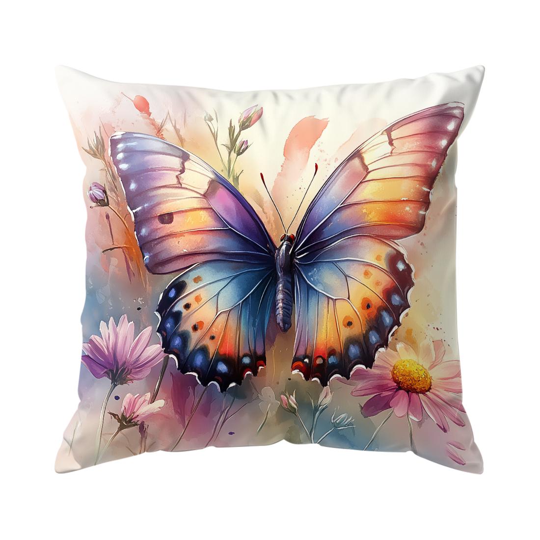 

Watercolor Style Butterflies and Flowers Decorative Pillowcase Pillow Covers Throw Pillows Cushion Cases for Home Car Sofa 450mm*450mm