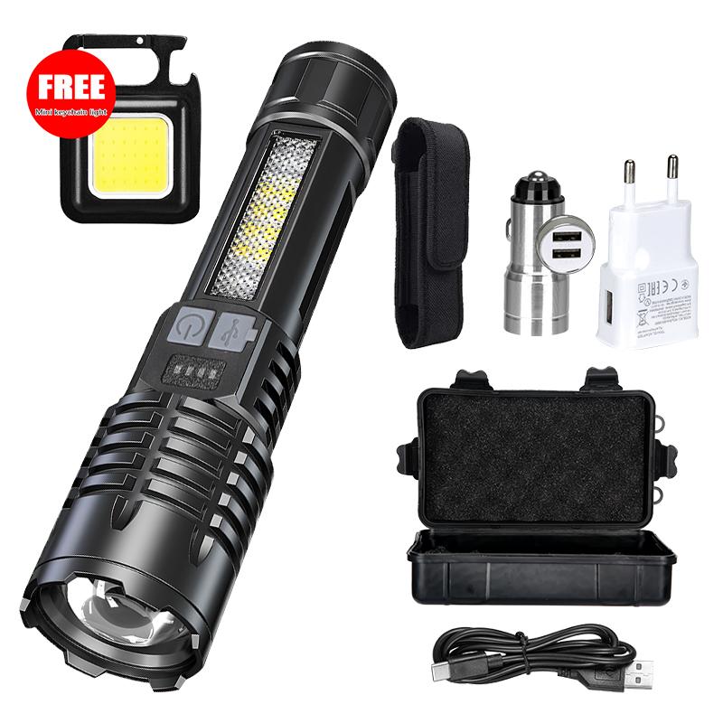 Ultra Bright LED Flashlight 2000LM Type-C Rechargeable Long Range Zoom Tactical Torch Outdoor Emergency Camping Fishing Lantern