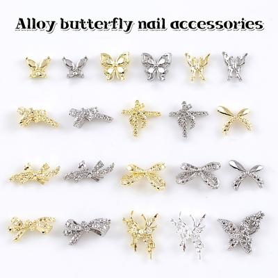 10Pcs Gold/Silver Multi-Designs Nail Art Jewelry Charms   3D Butterfly Shaped Alloy Nail Accessories