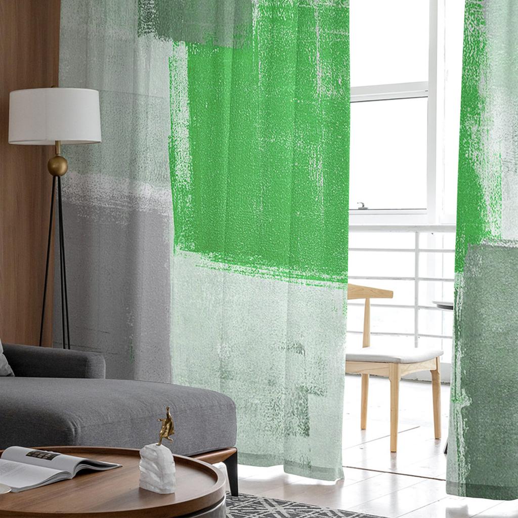 Ölgemälde Abstrakt Geometrisch Grün Voile Transparente Vorhänge Wohnzimmerfenster Tüllvorhang Küche Schlafzimmer Vorhänge Heimdeko