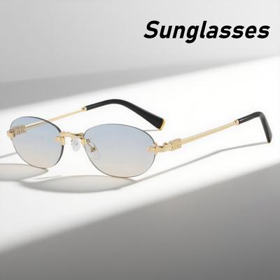 Neutral Fashion Oval Frameless Sunglasses Women's Fashion UV400 Glasses Outdoor Trendy Driving Travel Eye Protection Sunglasses