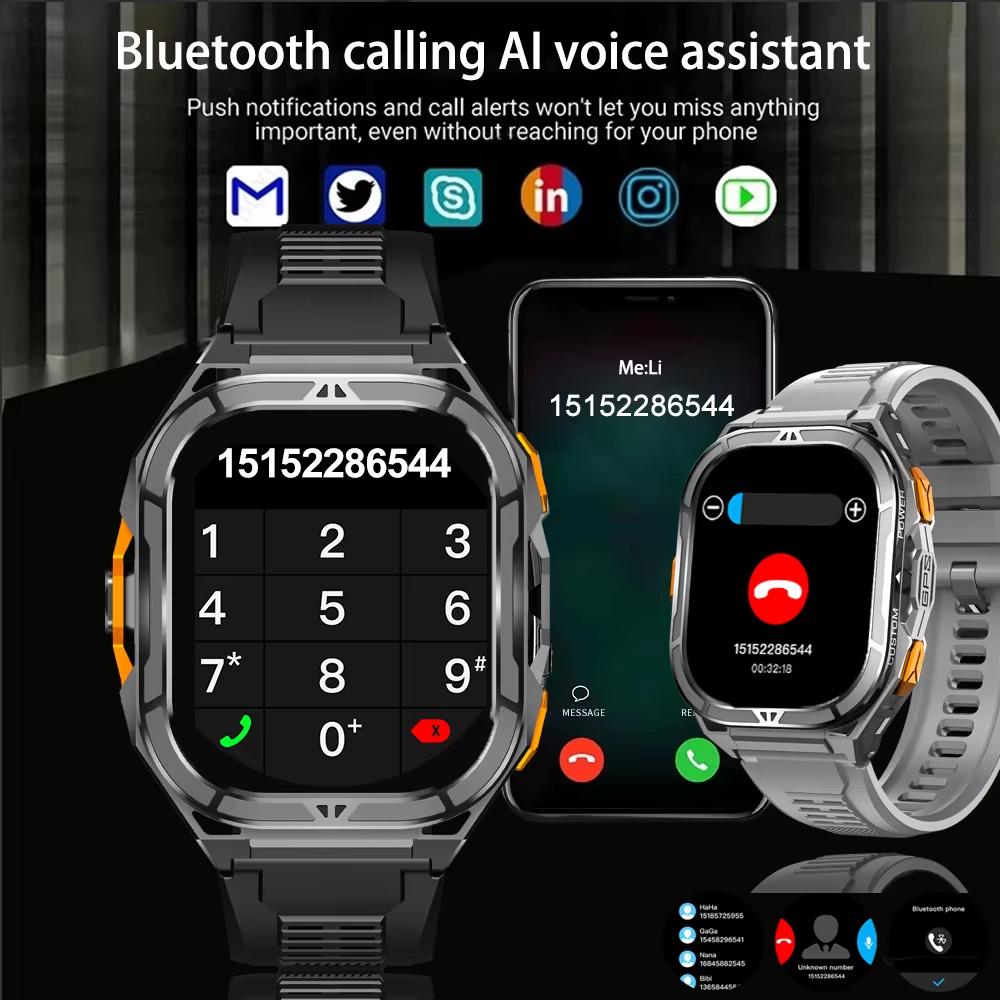 2026 New Dual Frequency GPS Smart Watch Men 1.96-inch HD AMOLED Screen Compass Bluetooth Call 5ATM Waterproof Sports Smart Watch