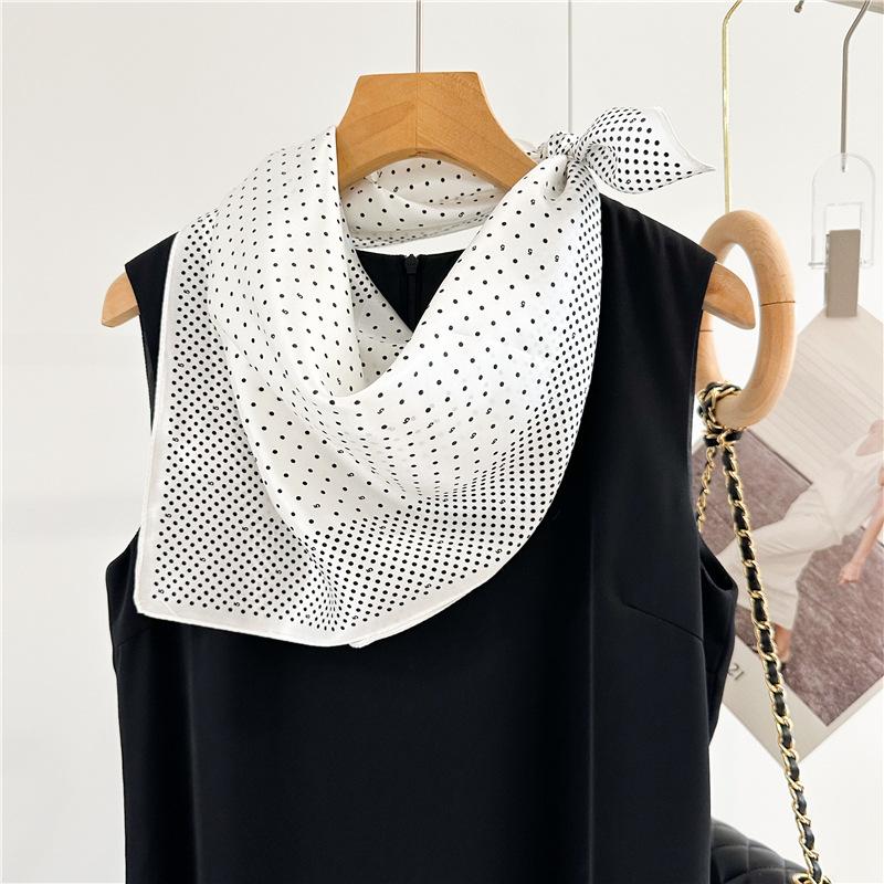 French Retro Polka Dot Silk Scarf Women's Spring and Summer Fashion Versatile Mulberry Silk Scarf Square Scarf Shawl Bandana