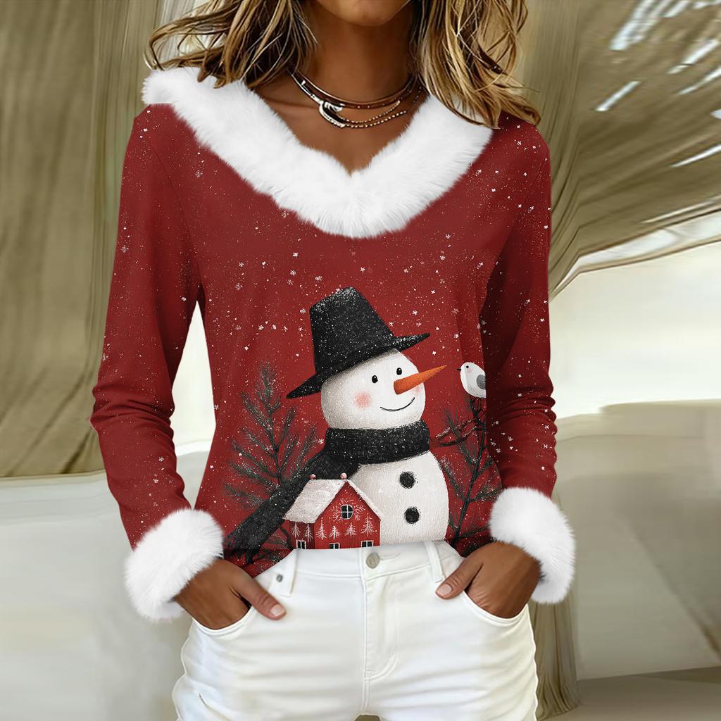Long Sleeve Shirts For Women Cute Tops Christmas Prints Tees Blouses Casual Plus Size Basic Tops Pullover