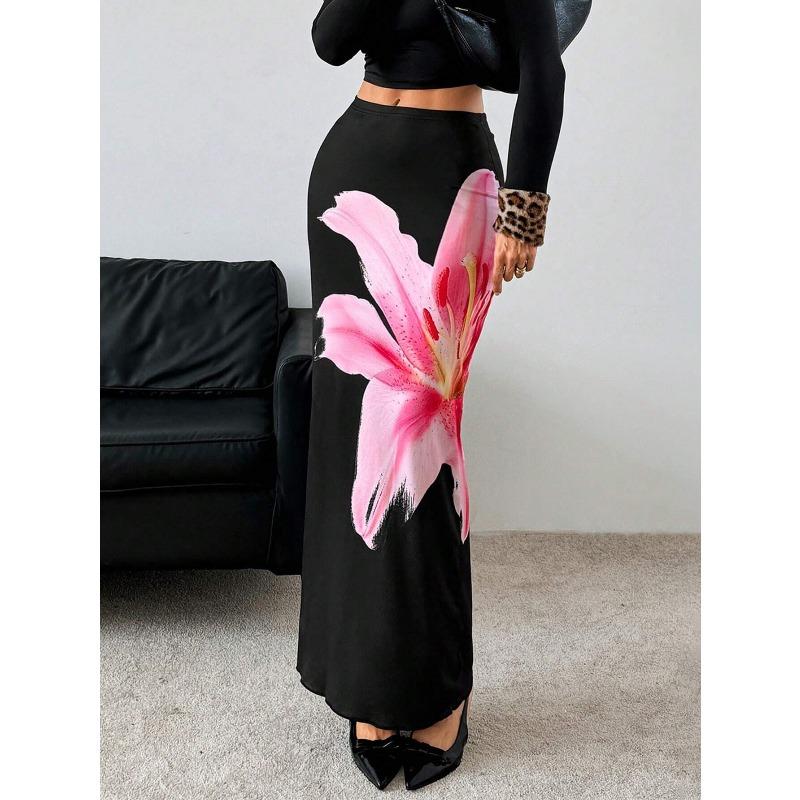 

JKASHDK Женские повседневные юбки с цветочным принтом на лето и весну S чёрный