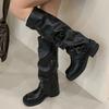 Eilyken Winter Vintage Round Toe Square Heels Women Knee High Boots Designer Narrow Band Belt Buckle Comfortable Shoes