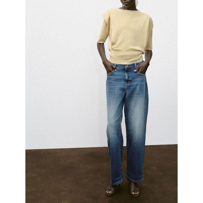 Za2025 Autumn New Women clothes Versitile Fashion Shoulder Pad round Neck Short sleeve Knitted Top 3920107 800