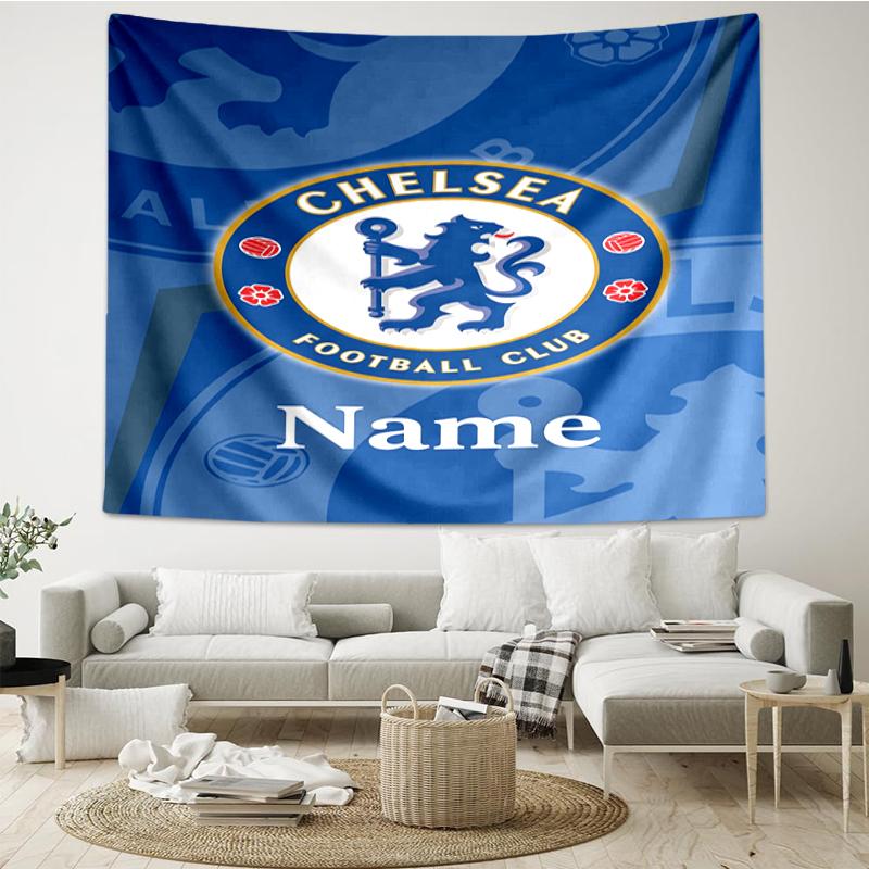 Custom Name Chelsea Football Club Print Tapestry, Backdrop, Easy Setup, Ideal for Bedroom, Office & Living Room, with Aesthetic Wall Hanging Decor.