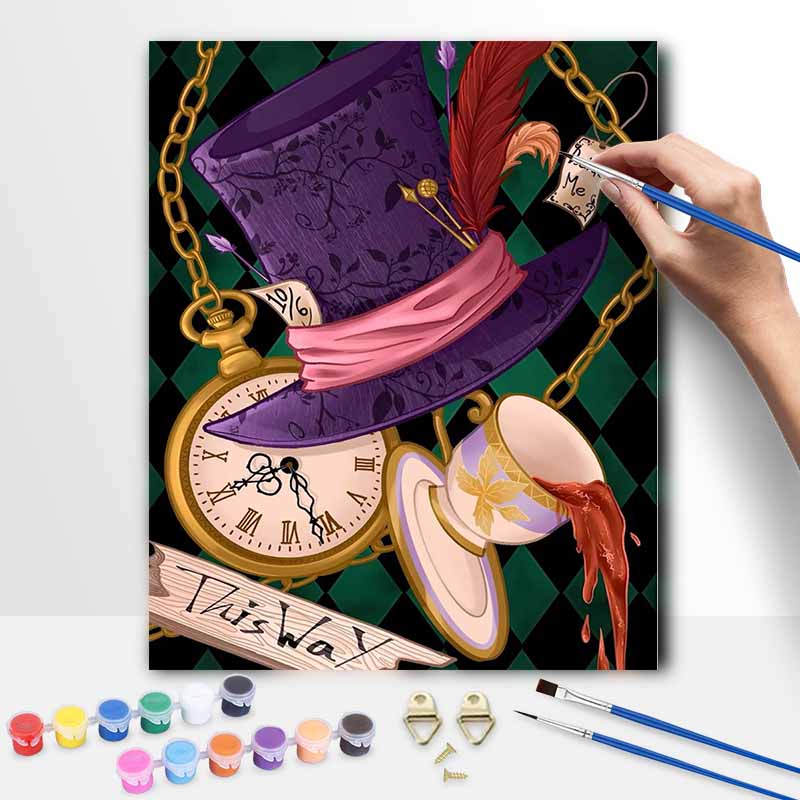 Disney Oil Painting Art Painting Set Alice Mad Hatter Wall Decor Handmade Gift