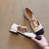 Summer New Mary Jane Single Shoes Women's Flat Metal Button Camellia Color Matching Ballet Shoes