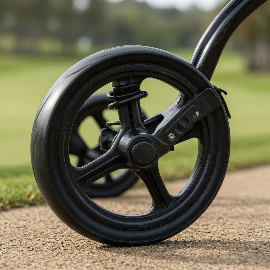 Three-Wheel Golf Push Trolley Water Bottle Holder 3-Wheel Golf Push Trolley Sports Gear Spoked Wheels Easy Fold