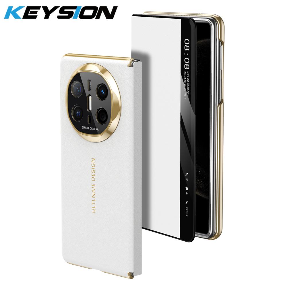 

KEYSION Роскошный чехол из искусственной кожи с покрытием для Huawei Mate X6, защита камеры, магнитная беспроводная зарядка, складной чехол для телефона for Huawei Mate X6 белый