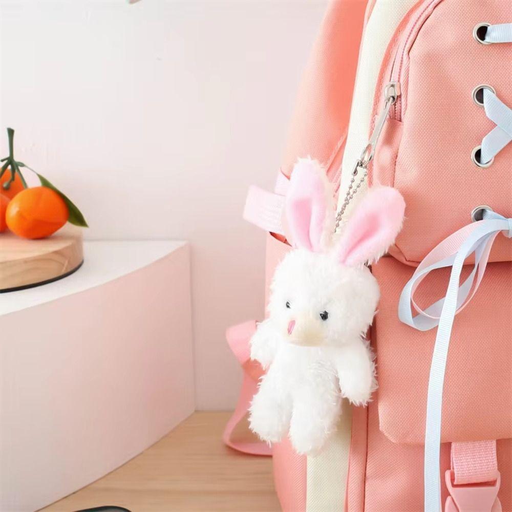 10Pcs Stuffed White Rabbit Plush Keychain Keyring Easter Party Bunny Plush Dolls  Girl