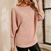 Women's Color Round Neck Long Sleeve Pullover Knit Sweater Casual Loose Fit
