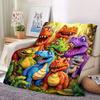 Flannel Throw Blanket Cute Smiling Dinosaurs HD Digital Print,suitable for sofas,beds,offices,travel,camping chairs,warm blanket