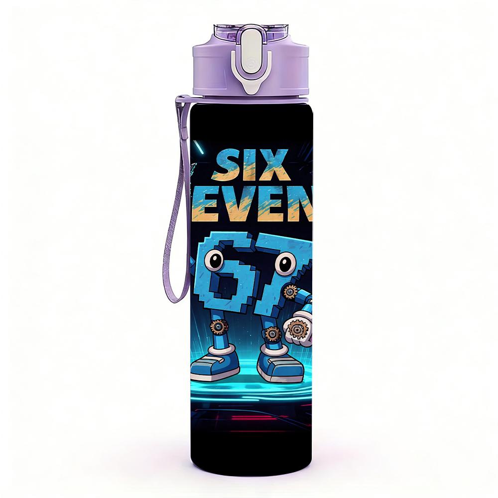 1PC Neon Galaxy Six Seven Graffiti Art 750ml Color Plastic Water Bottle Leakproof Flip Straw Lid For Sports Office Home Use