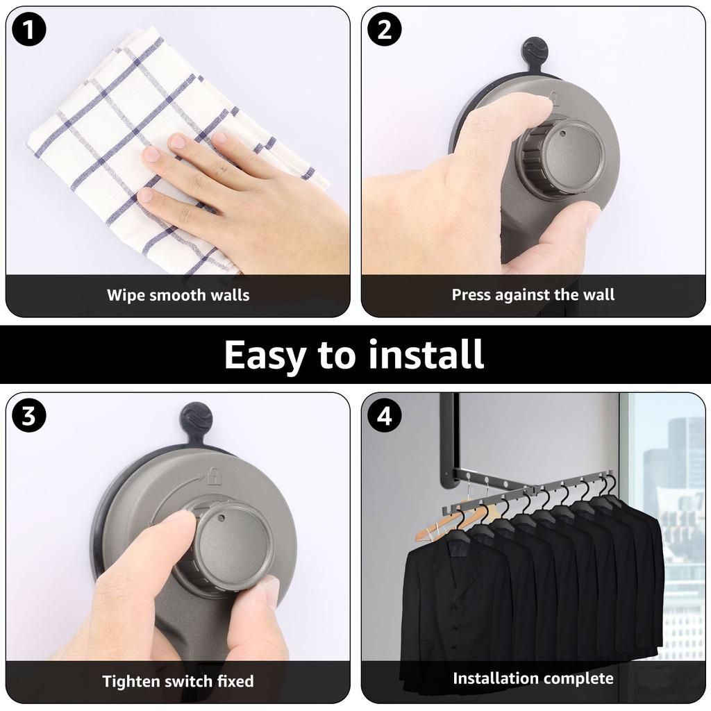 No Punching Drying Rack Aluminium Alloy Suction Cup Clothes Rack Folding Drying Rack Wall Mounted Suction Cup Laundry Hanger