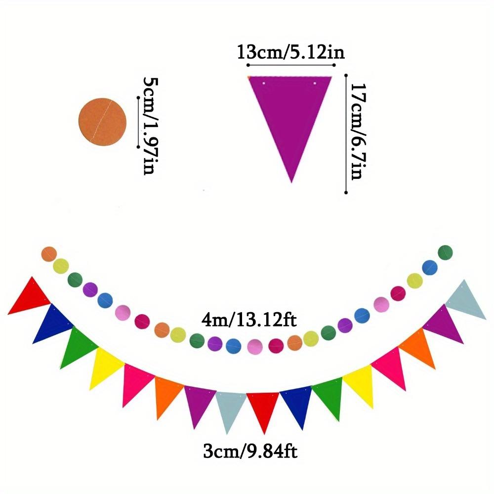 2sets Tissue Pom Poms Party Decoration Multi-color Hanging Paper Fans Flowers Garlands String Polka and Triangle Bunting Flags for Birthday Parties